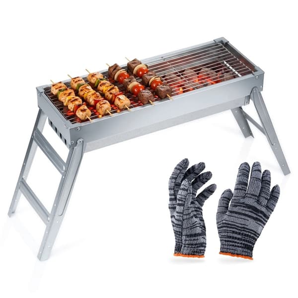 Sammenklappelig kulgrill, rustfrit stål, 73x21x37 cm