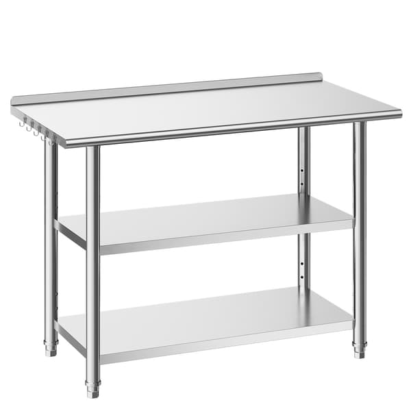Arbejdsbord i rustfrit stål 122x61 cm, 2 hylder, bagplade