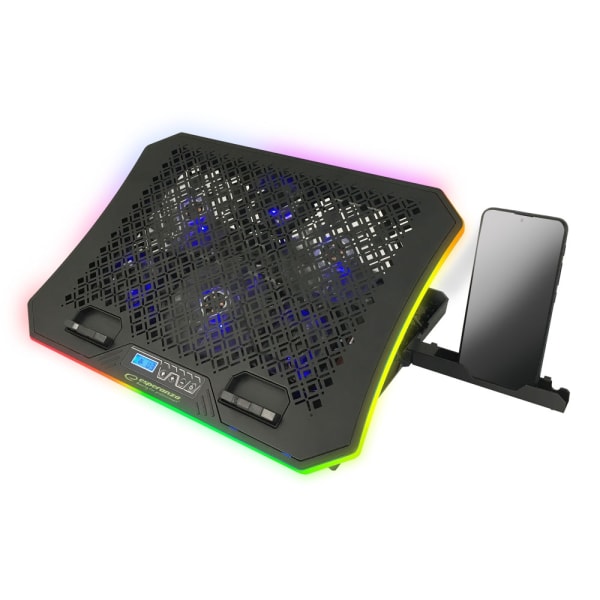 Esperanza Rgb Illuminated Gaming Notebook Cooling Pad With Mobil Phone Stand Galerne Sort