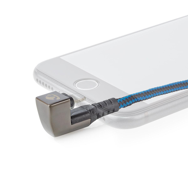USB kaapeli | USB 2.0 | Apple Lightning 8-Pin | USB-A Uros | 12 W | 480 Mbps | Niklattu | 1.00 m | Pyöreä | Nailon / Punottu | Musta / Sininen | Laati