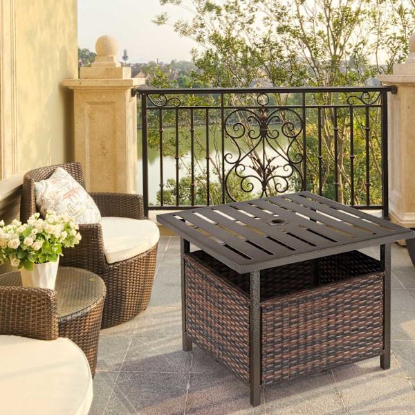 Rattan Bord Havebord Patiobord Sofabord Med Paraplyhul Perfekt Til Havebalkon Patio 55,5 X 55,5 X 46 Cm Brun