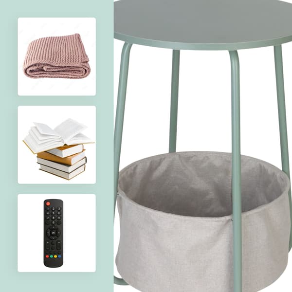 Rundt sidebord med stofkurv