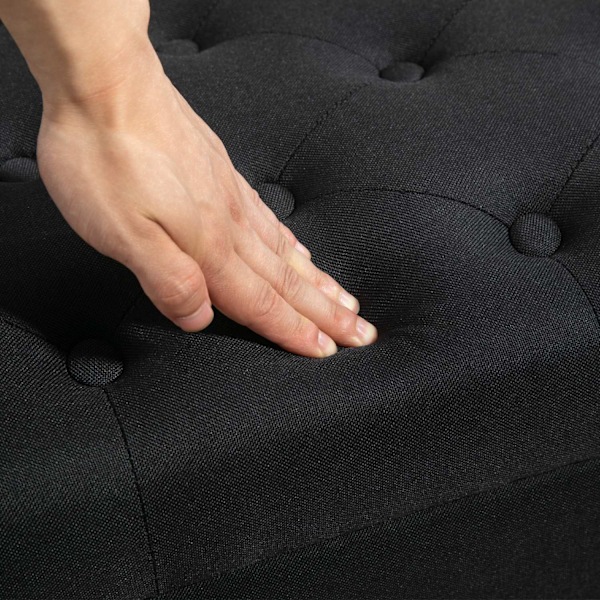 Bænk polstret bænk med opbevaringsplads brystbænk entre soveværelse stue linnedlignende polyester gummi træ sort 100 x 40 x 44 cm