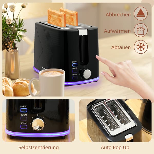 Elkedel- og brødristersæt, 2200W, 2 skiver, sort