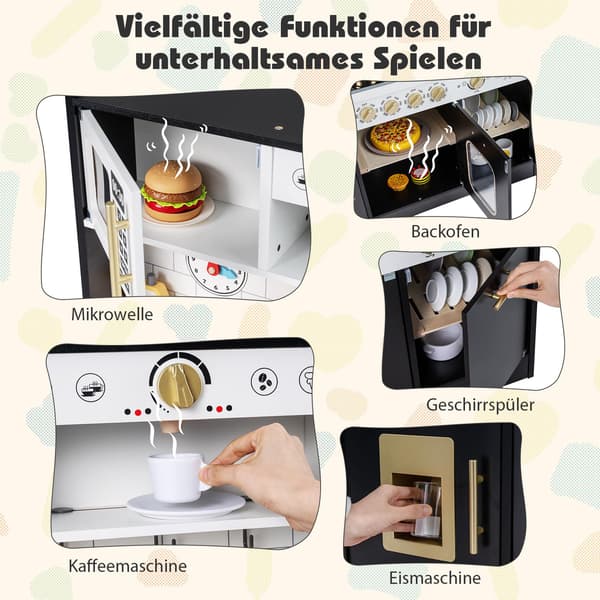 Trælegekøkken med lys og lyd, sort, 14 tilbehør