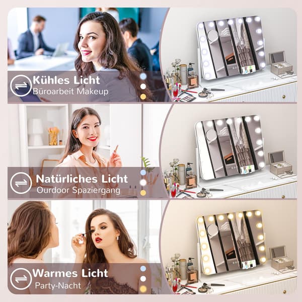LED-meikkipeili – 3 valotilaa, himmennettävä, USB, 62,5 x 49,5 cm