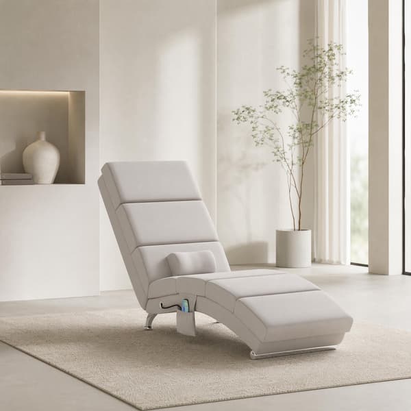 Elektrisk massagefåtölj, krämvit, värme och vibration