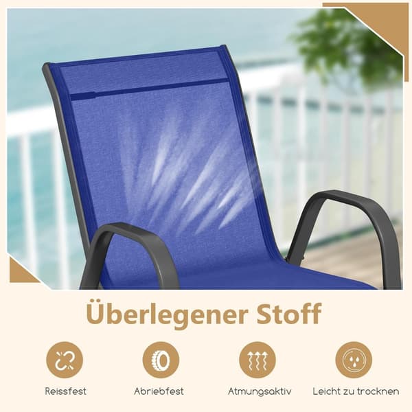 Stapelbara utomhusstolar, set om 4, blå, textilene och metall