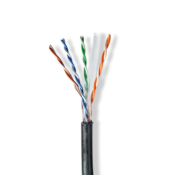 Nätverkskabel Roll | CAT6 | Fast | U/UTP | CCA | 305.0 m | Utomhus | Rund | PE | Svart | Presentbox