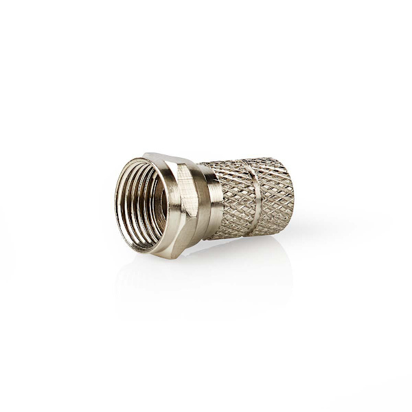 F-liitin | Suora | Uros | Niklattu | 75 Ohm | Kierrettävä | Kaapelin läpitulomitta: 5.5 mm | Sinkkiseos | Hopea | 5 kpl | Laatikko