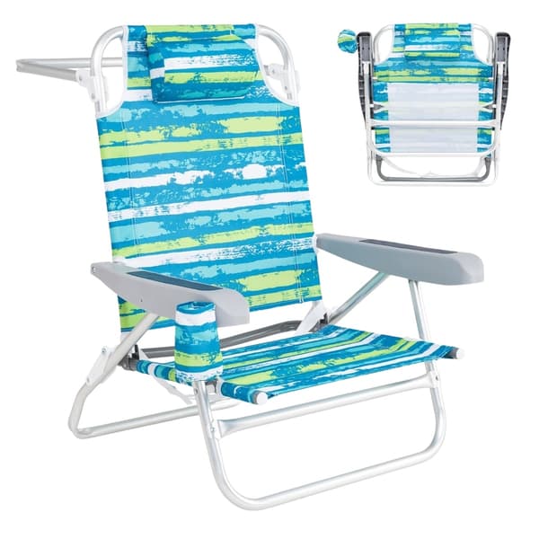 Hopfällbara strandstolar, justerbart ryggstöd, 2-pack, grön