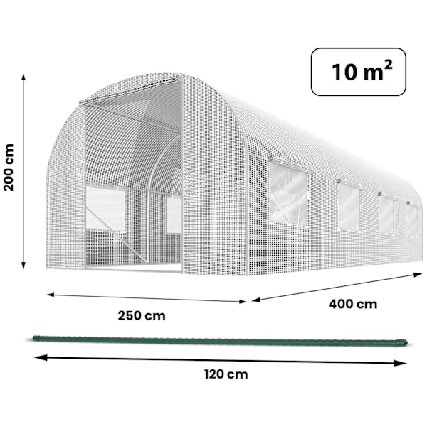 Puutarhatunneli 2,5 x 4 m (10 m2) valkoinen Plonos