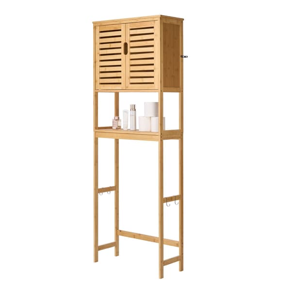 Förvaringsskåp över toaletten – bambu, 175 cm, dubbeldörr