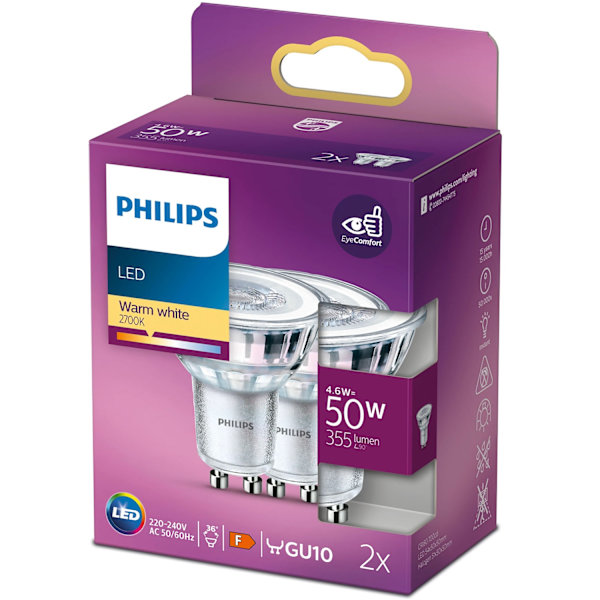 2-pack LED GU10 Spot 50W 355lm