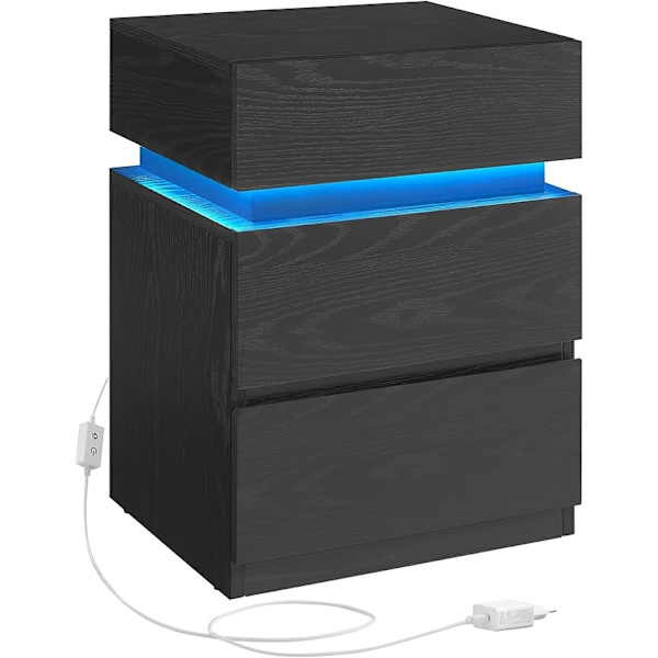 LET630T56 Sengebord med LED-belysning, Sidebord, Sengeskab, Sofabord, Justerbar