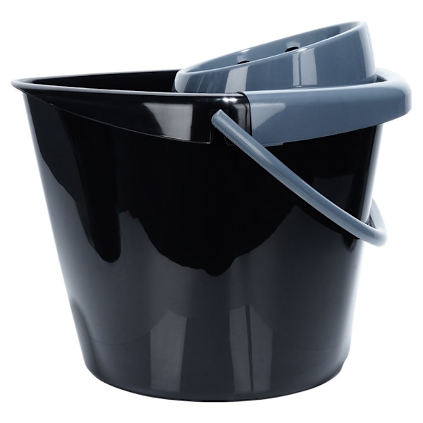 Moppespand med vride, plast, sort, 14 l