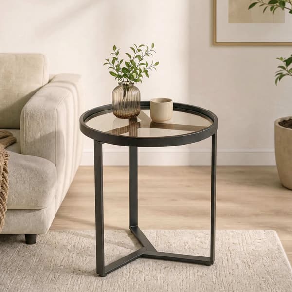 Rundt sidebord, hærdet glasplade, sort 45 cm
