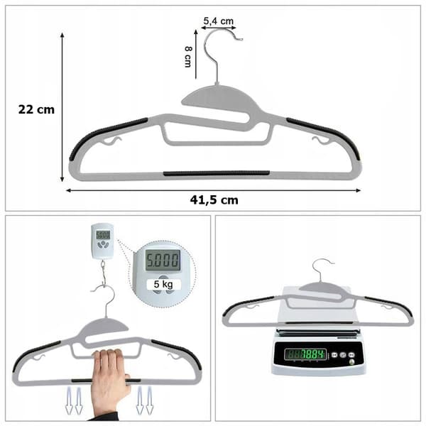 Flexibla plasthängare, 20-pack, gråsvarta, halkfria