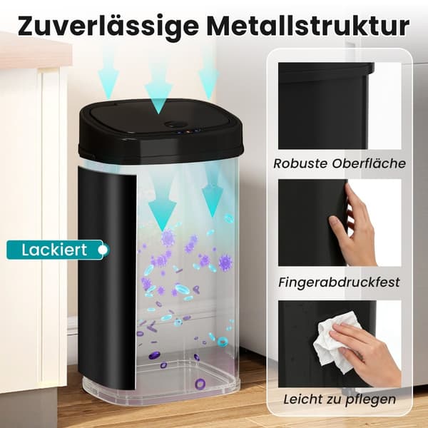 58L sensor skraldespand, dobbeltzone, sort metal