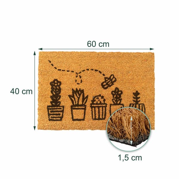 Kokosnøddemåtte, botanisk design, 60x40 cm