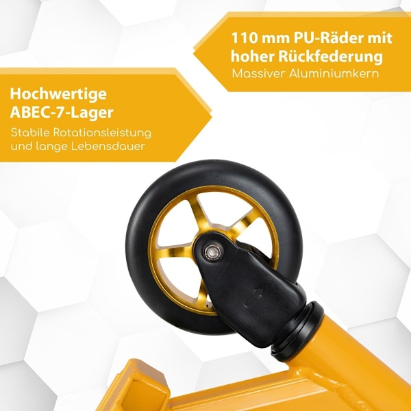 Stuntskoter med 360-styrning &amp; PU hjul &amp; Aluminium Deck Stunt Scooter Rolig Scooter Gul