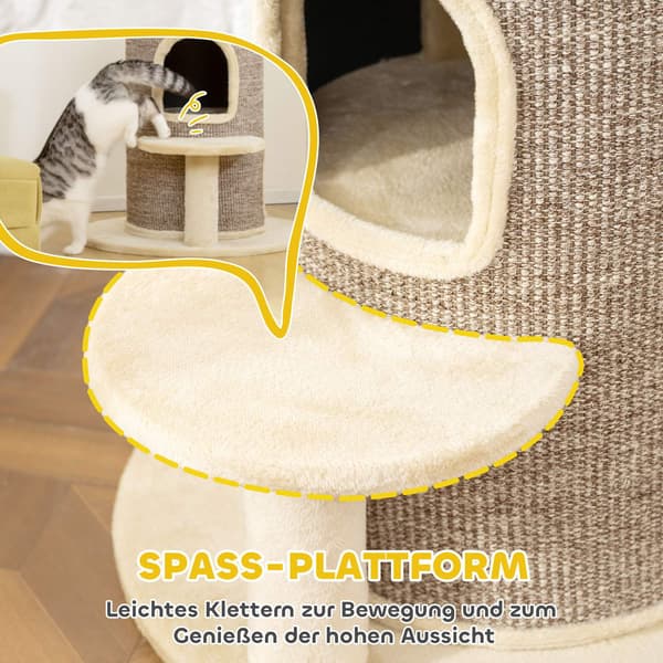 Kradsetræ med 2 niveauer, hoppeplatform, beige