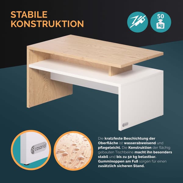Soffbord med hyllplan, vit/ek, 92x51x48cm