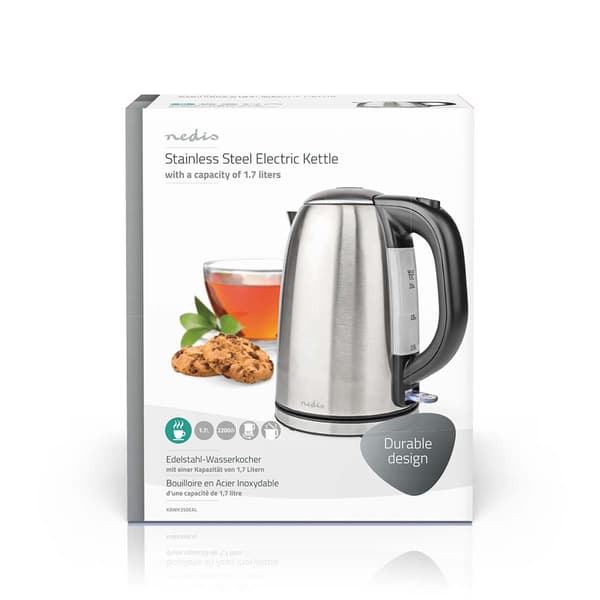 Elkedel | 1.7 l | Rustfrit stål | Sort / Sølv | Drejelig 360 grader | Skjult varmeelement | Strix®-controller | Beskyttelse mod kogetørring