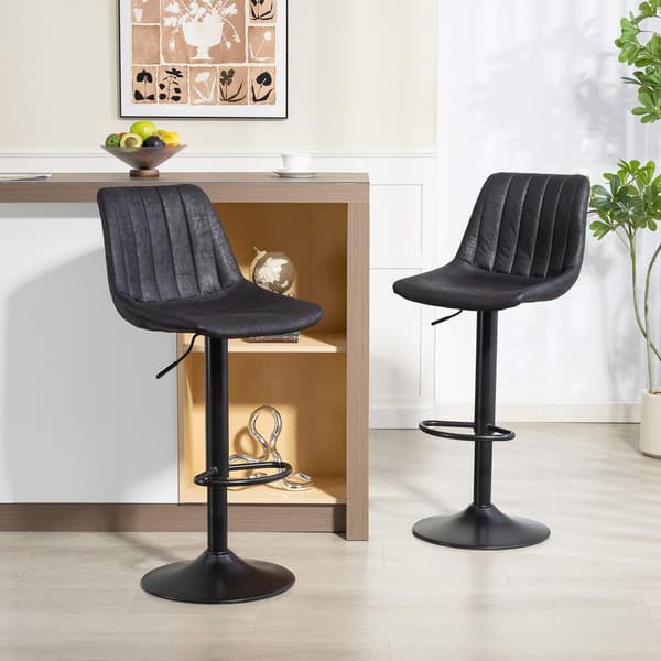 Barstole, sæt med 2, Retro, justerbar højde, sort
