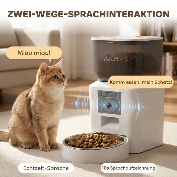 Automatisk kattefoderautomat med kamera, 4 l, 2,4 GHz WiFi, app-styring