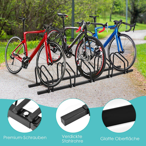Cykelstativ, gulvstativ, stativ med 5 cykelparkeringspladser, sort