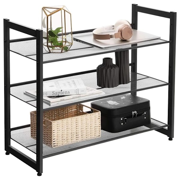 Sort metal skohylde, 3 niveauer