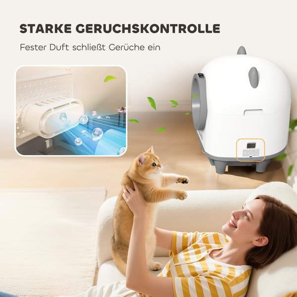 Selvrensende kattebakke med app kontrol 80 L lugtfjernelse til flere katte