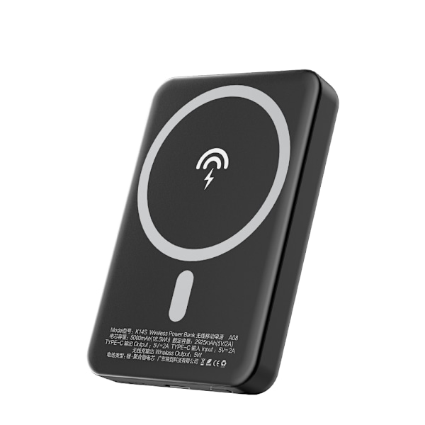 Powerbank 5000mAh magnetisk med MagSafe induktiv oplader, sort