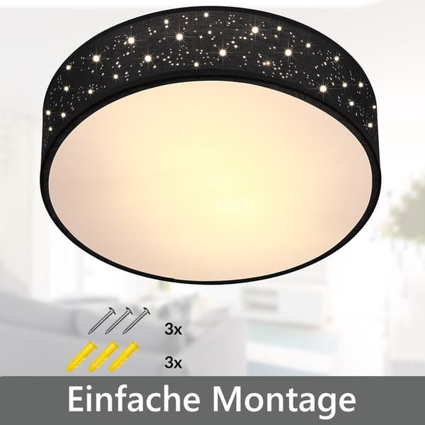 Loftlampe 38 cm sort, E27-fatning, nem installation, blændfrit lys