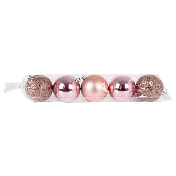 Set med 5 okrossbara julgranskulor i rosa färg