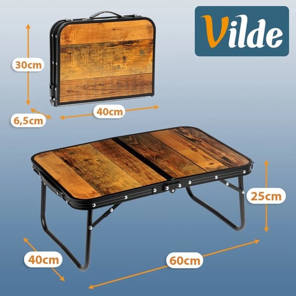 Hopfällbart campingbord i aluminium 60x40x25 cm