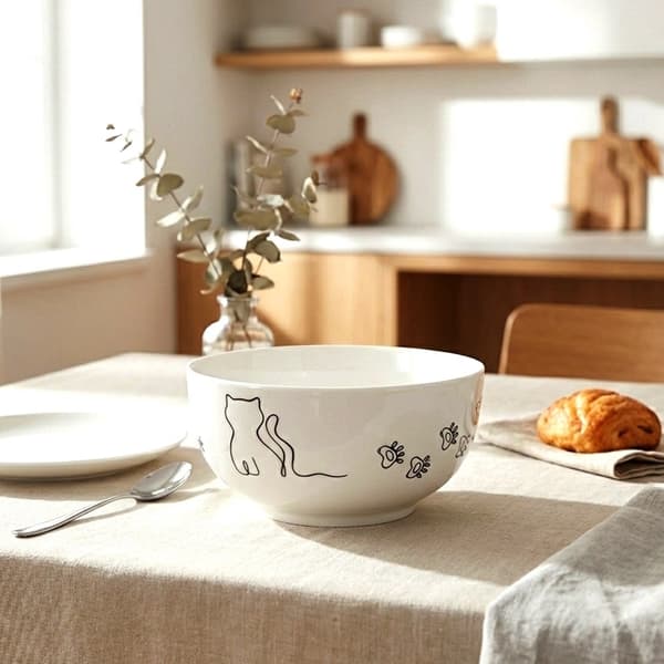 Skål för katt i porslin, 13 cm, 550 ml, diskmaskinssäker
