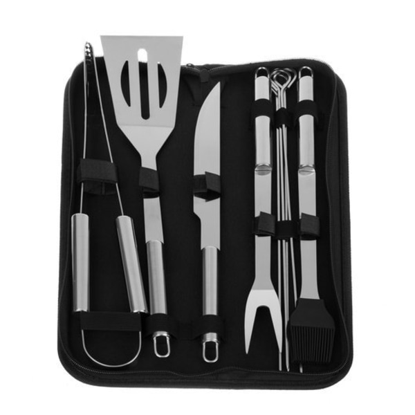 Grillredskap - set med 9 tillbehör + fodral