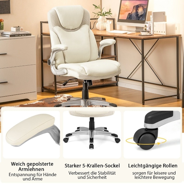 Executive stol drejelig skrivebordsstol lavet af kunstlæder med vippefunktion 72 x 72 x 108-118 cm hvid
