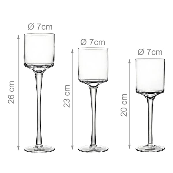 Glasljusstakar, set, 3 storlekar, transparenta