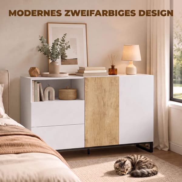 Moderne hvid skænk med soft-close døre, 140x40x85 cm