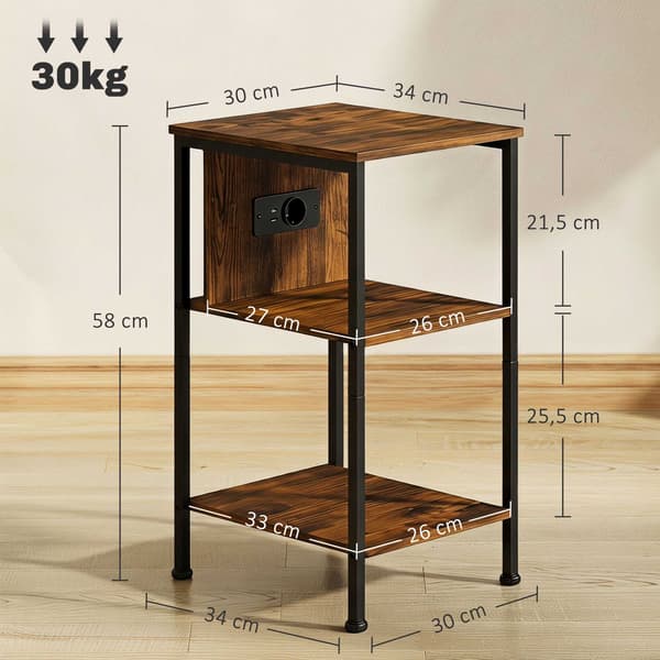 Sidebord med ladestation, rustik brun finish