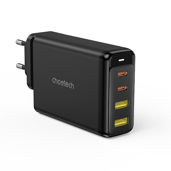 GaN 140W strömförsörjningsladdare 4 portar 2x USB-C + 2x USB - svart