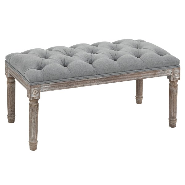 Verhoiltu Penkki Harmaa Elegantti Penkki Vintage-Tyyliin, Nappikisustus, Kumipuu Ja Pellava, 142X47X51Cm