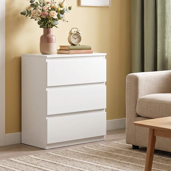 Moderne kommode med 3 skuffer, hvid, 55 x 34 x 75 cm