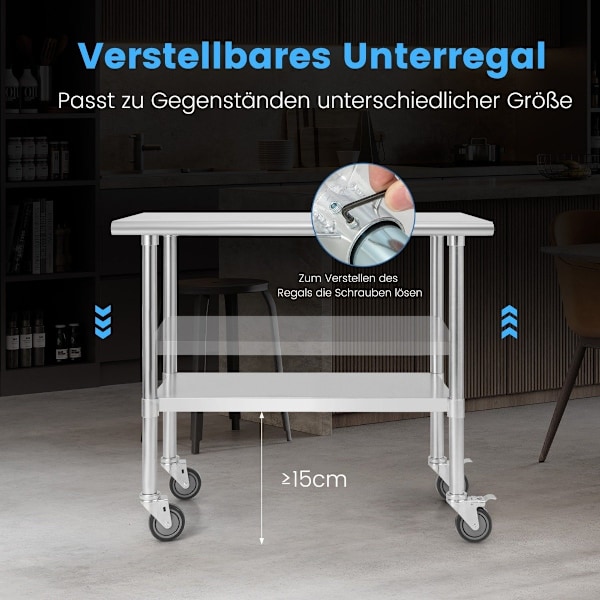 Rostfritt bord arbetsbord köksbord rostfritt stål silver 91,5 x 61 x 88,5 cm