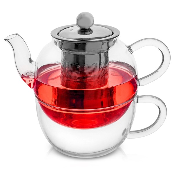 Tekanna i glas med tekopp med infuser 300+350 ml 2 st.