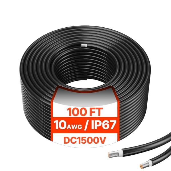 Förlängningskabel för solpanel, 10AWG 100ft, IP67, Svart