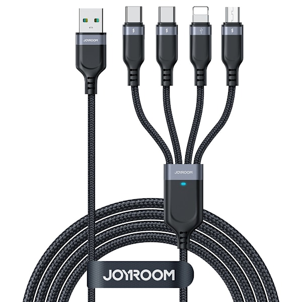 4in1-kaapeli USB-A - 2x USB-C iPhone Lightning microUSB 1,2m musta